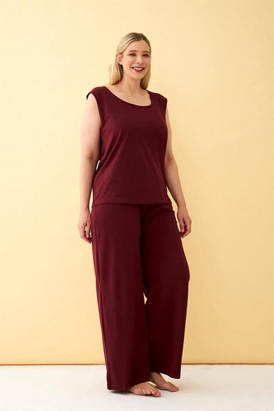 Celira Women's Burgundy Large Size Combed Cotton Bottom Top Set