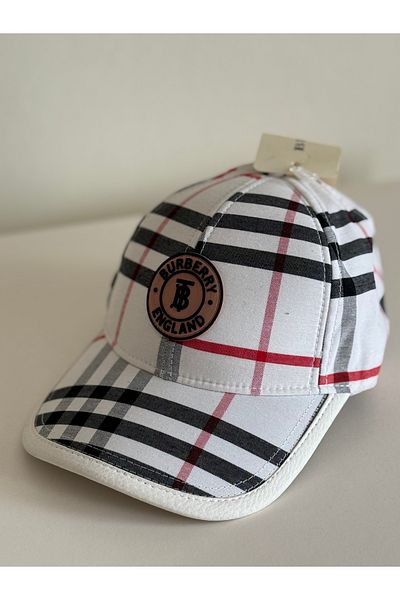 NO BRAND Unisex Plaid Patterned White Sports Cap – Leather Logo Design