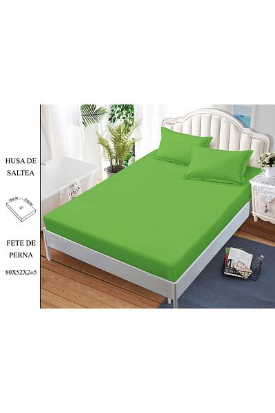 CHIRASO CHIRASO Bed Cover Set, FINE Cotton, with ELASTIC, 180x200cm and 2 Pillowcases 52x80cm, green