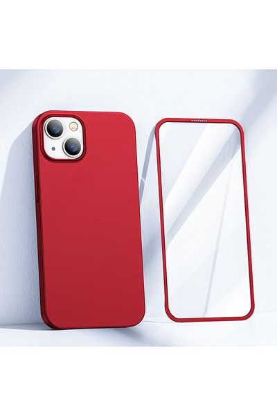 Joyroom Etui pokrowiec do iPhone 13 obudowa na tył i przód + szkło hartowane czerwony