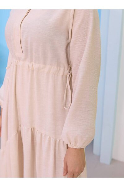 SAHRA BUTİK ΦΟΡΕΜΑ ΛΕΝΤΕΝ ΜΕ ΚΟΡΔΟΝΙ ΜΕ ΜΕΣΟΥΡΑ - Κρέμα- SAHRA BUTİK