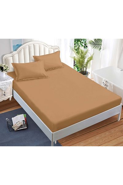 CHIRASO CHIRASO Bed Cover Set, FINE Cotton, with ELASTIC, 180x200cm and 2 Pillowcases 52x80cm, light brown