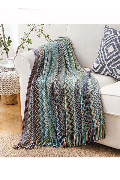 COOYA Stripe Soft Throw Blanket Blue/Brown 127x172CM