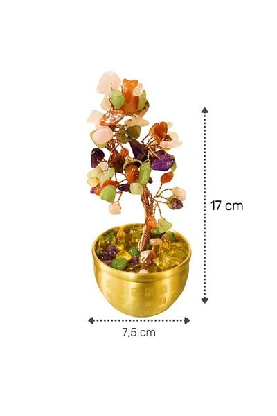 BLA BLA FOAM Tree with semiprecious stones, Bla Bla Foam, 17 cm, gold brass vase, multicolor