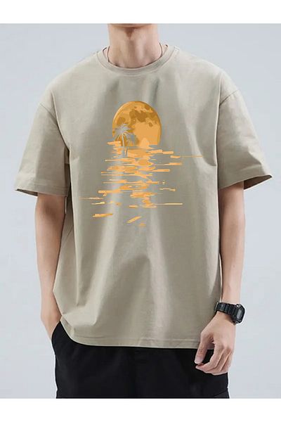 MARKATEM MarkatemSunset μπροστινό εμπριμέ unisex μπλουζάκι με χαλαρή εφαρμογή