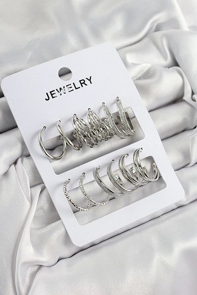 Clariss Brass Mixed Ring Model Silver Color 6 Pairs Women's Earrings Set