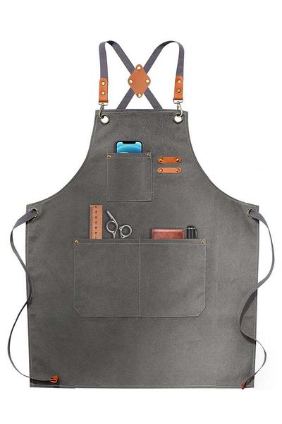 Saharaz Chef Waiter Grey Apron Kitchen Apron,Large Pockets, Adjustable Straps,Water Resistant Apron
