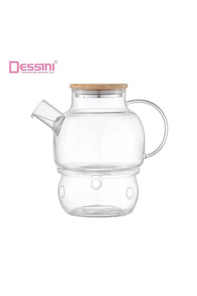 Dessini 1000ml Borosilicate Glass Teapot with Bamboo Lid and Tea Warmer KD550