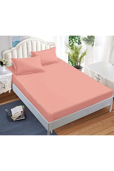 CHIRASO CHIRASO Bed Cover Set, FINE Cotton, with ELASTIC, 180x200cm and 2 Pillowcases 52x80cm, pink