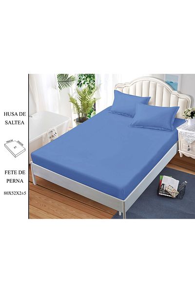 CHIRASO CHIRASO Bed Cover Set, FINE Cotton, with ELASTIC, 180x200cm and 2 Pillowcases 52x80cm, blue