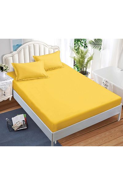 CHIRASO CHIRASO Bed Cover Set, FINE Cotton, with ELASTIC, 180x200cm and 2 Pillowcases 52x80cm, yellow