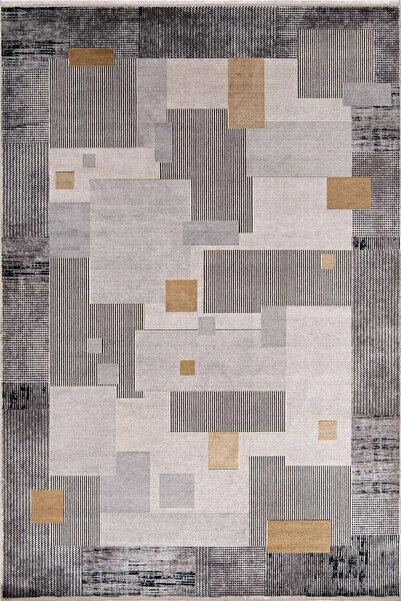 Cool Halı Naturel 1709 Gri Sarı Yumuşak Dokulu Parlak Görünümlü Halı Kesme Yo...