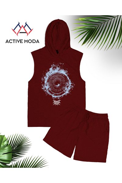 ACTIVE MODA -بدلة رياضية للرجال للصالة الرياضية مطبوعة من قماش القطن SPOR SSDD NEG WOWE'S FOREVER