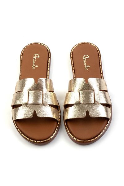 Bambi Gold Leather Women's Slippers K04073101903