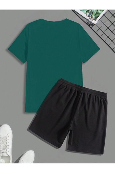 LUNAVISTA Boys summer casual short sleeve o neck t-shirt and letter Printed shorts set