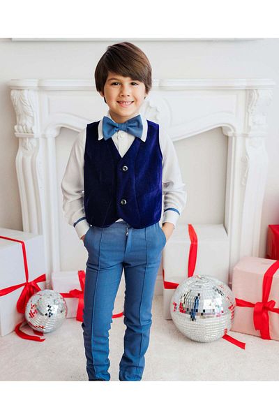 fustite cu luminite Navy Blue Velvet Vest for Boys, for Events, for Costume - 5-7 years