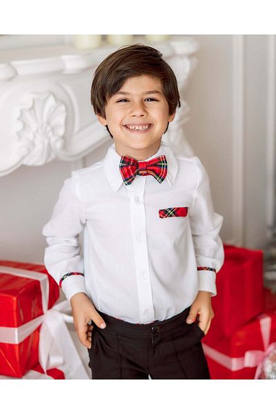 fustite cu luminite White Shirt with Red Checks for Boys - 5-6 years (110-116 cm)