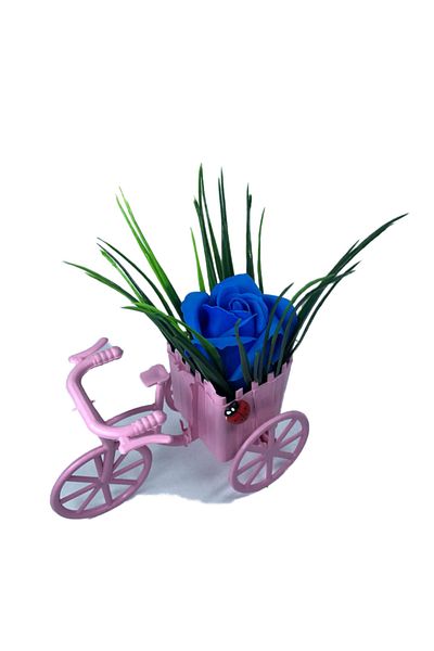 dalimag Aranjament floral, bicicletă roz, trandafir parfumat albastru închis, buburuză,