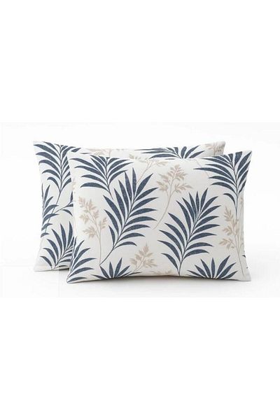 Sinada 100% Cotton Brown Blue Leaf Patterned 2-Piece Pillow Case