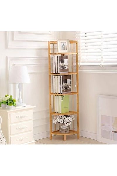 rexa 5-Tier Corner Shelf – Brown | Space-Saving Storage Rack 32 x 32 x 150 cm