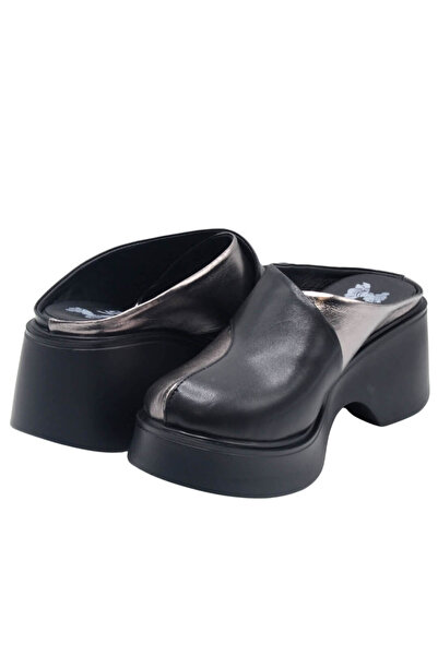 Venüs Kadın Platform Topuklu Terlik Platin & Siyah 2313116Y