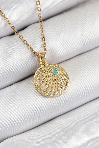 Clariss 316L Steel Zircon Stone Locket Model Gold Color Women's Necklace