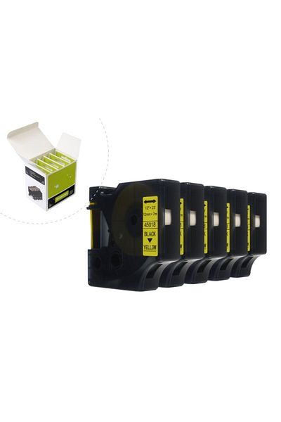 JetWorld Taśma Zamiennik Dymo D1 Czarny na Żółtym 12mm x 7m (5szt.) LM100, LM100+
