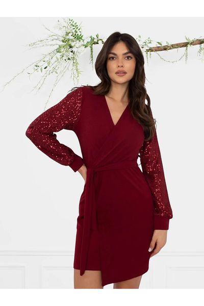 UniqueStore.ro Sparkle Burgundy Dress, Elegant With Sequins - One Size