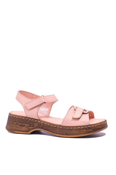 Anna Women's Casual Sandals with Adjustable Velcro Straps, Powder Pink Leather Platform