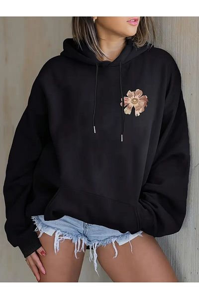FUFLUNS Oversize Sweatshirt with Flowers Printed on the Front and Back
