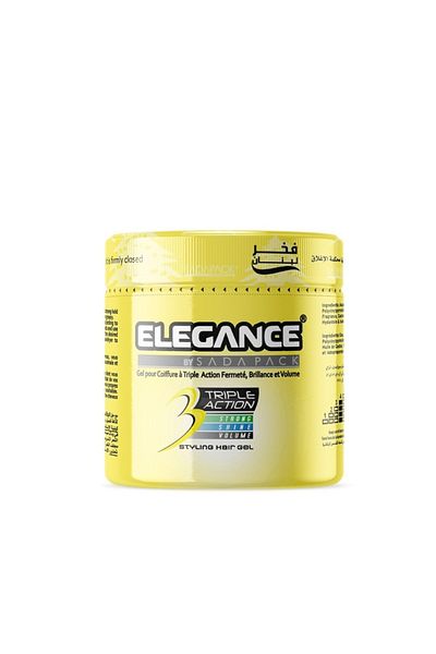 Elegance Triple Action Hair Gel – Yellow, 250ml – Strong Hold, Glossy Finish, Flexible Styling