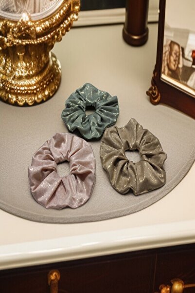 buğlem collection Kadın 3'lü Altın Simli Lastikli Geniş Saç Tokası