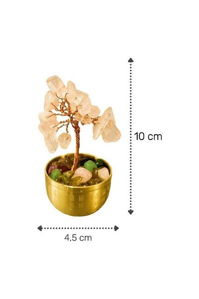 BLA BLA FOAM Tree With Rose Quartz Semi-precious Stones, 10 Cm, Gold-plated Brass Vase