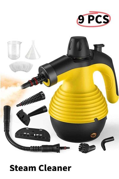 Saharaz 1200W Handheld Steam Cleaner,9 Accessories and Safety Lock,9.8Ft Extended Power Cord(Yellow/Black)