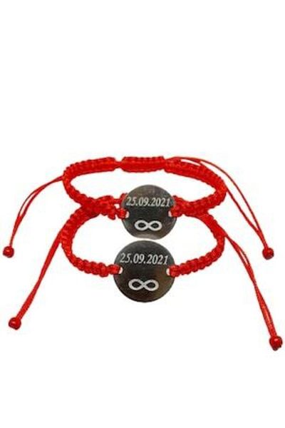 dalimag Set of 2 Red Braided Bracelets for Couples Personalized with Date and Infinity,