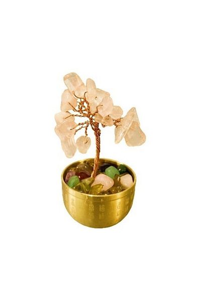 BLA BLA FOAM Tree With Rose Quartz Semi-precious Stones, 10 Cm, Gold-plated Brass Vase