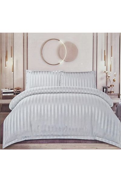 Casa New Concept 4 Piece Damask Bed Linen Set – Fitted Sheet 200x230 cm, Duvet Cover 280x200 cm, 2 Pillowcases
