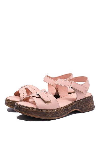Anna Women's Casual Sandals with Adjustable Velcro Straps, Powder Pink Leather Platform