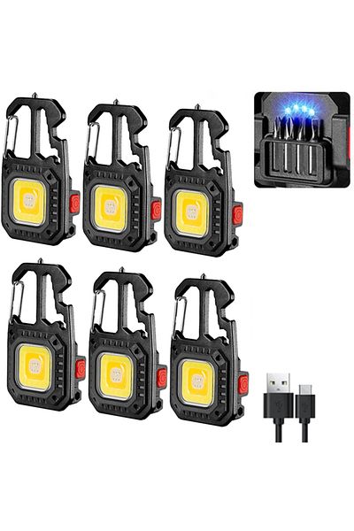 Choice Black 6PCS Mini LED Keychain Portable Work Light Pocket Flashlight USB Rechargeable Outdoor Camping