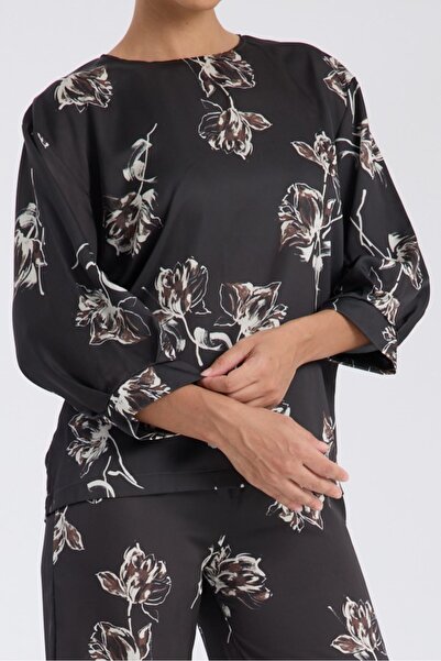 trikobis Sleeve Ends Pleated Detail Satin Tunic