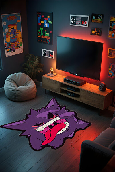 Alpacarpet Özel Kesimli Desenli Anime & Gamer Halısı Kaymaz Taban Makinede Yı...