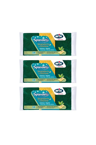 ARIX Splendelli Natural Cellulose Sponge (Pack of 3 x 3pcs) – Abrasive for Tough Cleaning