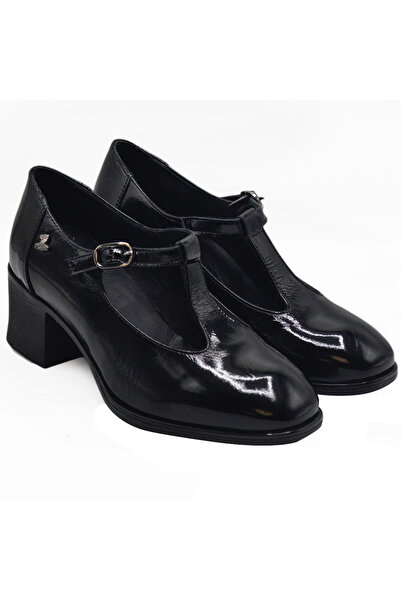 APHRODİTE Venüs Kadın Vintage Topuklu Mary Jane Model Deri Ayakkabı Siyah Rug...