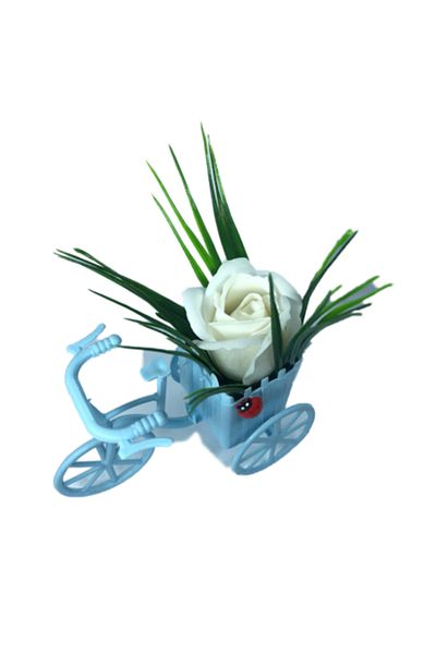 dalimag Aranjament Floral, Bicicleta Albastra, Trandafir Alb, Parfumat, Buburuza