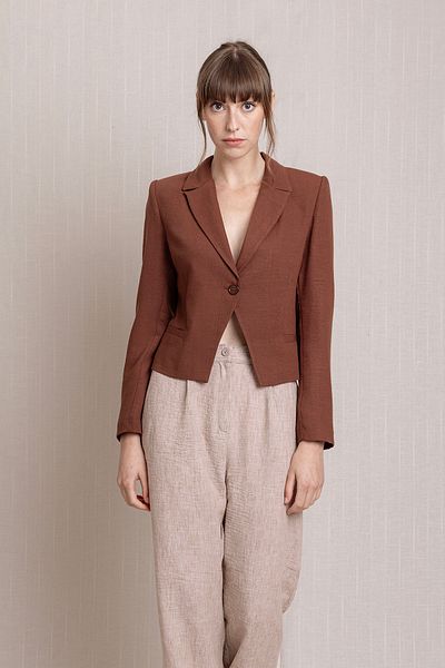 Volanlı Brown Short Linen Jacket