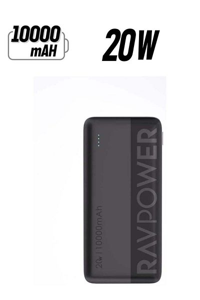 RavPower 10000 mAh Power Bank – 20W Fast Charging, Dual USB-C & USB Ports, Smart LED Display, Comp