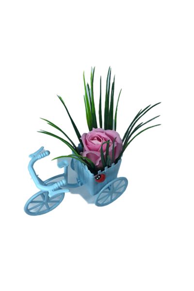 dalimag Aranjament floral, bicicletă albastră, trandafir parfumat roz, buburuză,