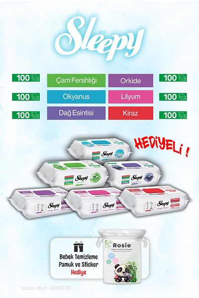 Sleepy 6-Pack of Dating 100 X 6 (600 Sheets) and Rosie Baby Cotton