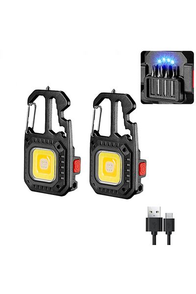 Choice Black 2PCS Mini LED Keychain Portable Work Light Pocket Flashlight USB Rechargeable Outdoor Camping