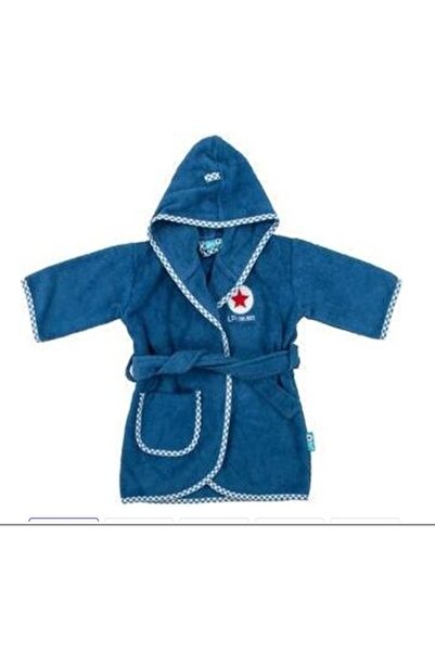 OEM Halat de baie cu glugă, bumbac, 1-2 ani, albastru